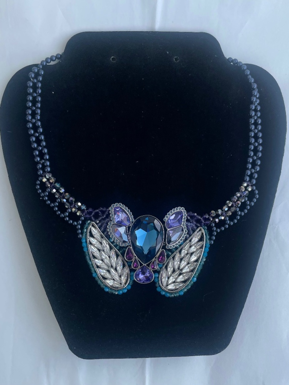 Swarovski Vintage "Parade" Crystal Wing Statement Necklace - Rare Blue & Purple